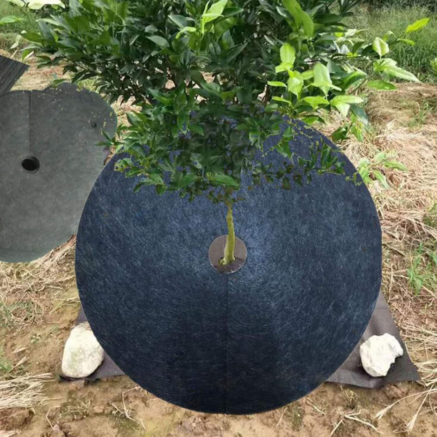 XIOP Tree Rings Landscaping, 24 Inch Non-Woven Fabric Tree Protector Mat Plant Cover, Mulch for Landscaping Weed Control and Root Protection, Indoor Outdoor Gardening Supplies-240524