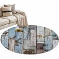 thumbnail image 2 of 3.3ft Washable Round Rug, Vintage Farmhouse Non-Slip Circle Area Rug for Entryway Bedroom, Sunflower Windmill Farm Animals Blue Wood Grain Indoor Accent Floor Mat for Home Decor, 2 of 9