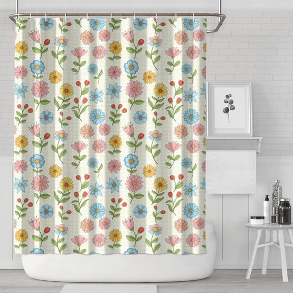 Pioneer Flower Floral Print Pattern Shower Curtain 84"x72", Bathroom Decorative Shower Curtain Set with 12 Hooks, Waterproof Washable