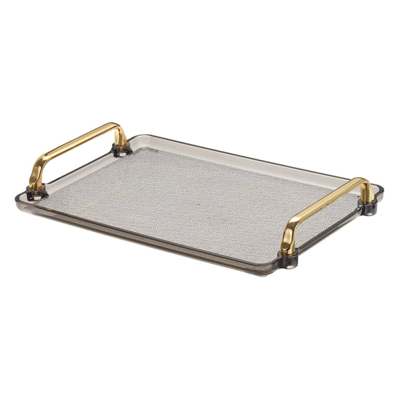 Uxcell Plastic Serving Tray with Golden Handle, 12.2" x 7.9" Modern Rectangular Decorative Tray, Gray