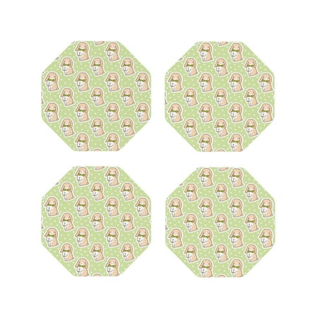 

Tideii Rabbit With Tie for Leather Coasters 4 Pieces Anti-fouling and Anti-scalding Decorative Coasters Suitable for Restaurants Kitchens Coffee Shops-Octagon