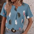 thumbnail image 4 of Birdeem Womens V- Neck V-Neck Feather Printed Short Sleeved Loose Fitting T-Shirt for Top, 4 of 8