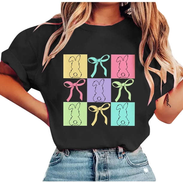 Tops de Manga Corta de Verano para las Mujeres Imprimir Blusa de Cuello Redondo, Moda Ligera de Poliéster Spandex