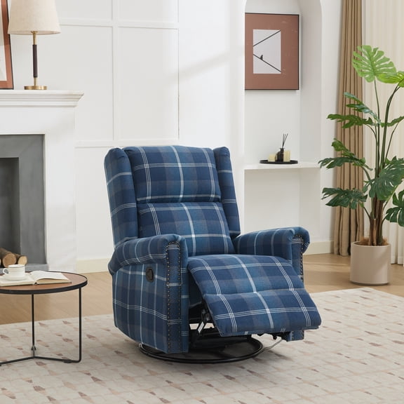 Swivel Rocker Recliner Chair, Manual Rocking Recliner Chair, Wingback Swivel Recliner Chair, Glider 360 Degree Swivel Chair with Padded Seat, Swivel Recliner Chairs for Living Room