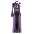 thumbnail image 3 of Miutii Girls Sequins Rhinestones Lyrical Dance Colored Block Outfit Jazz Performance Set Top with Pants Purple 14, 3 of 6