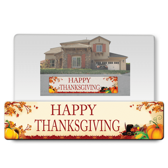 Happy ThanksGiving Day Stickers Outdoor/Indoor for Office, Home Decoration, Wall, Window Decals, Super Highly Reflective Aluminum Curb Wrap Pilgrims Stickers, Easy Peel & Stick (3"x10" )