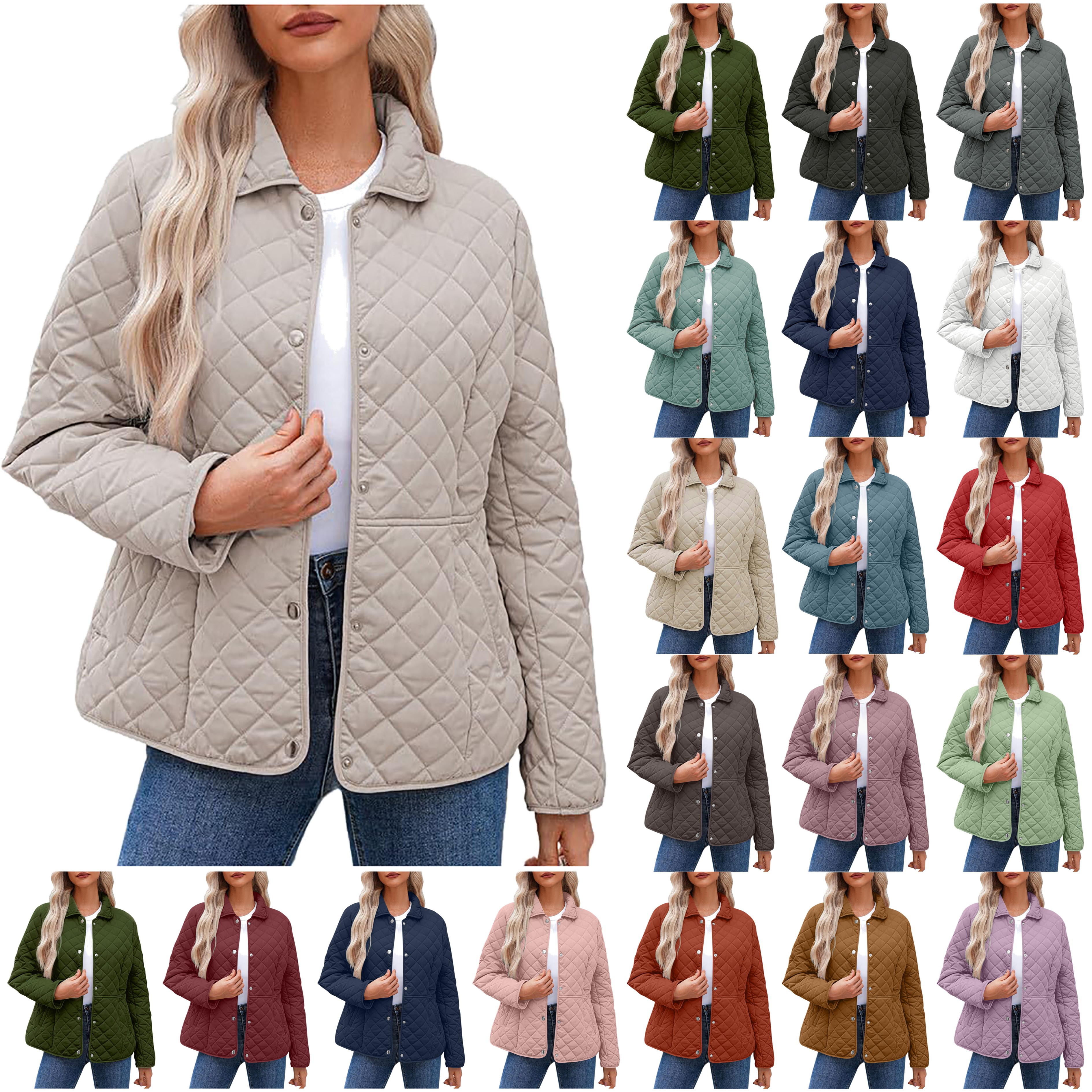 cllios Womens Stand Collar Quilted Jackets Short Padded Coat SLong