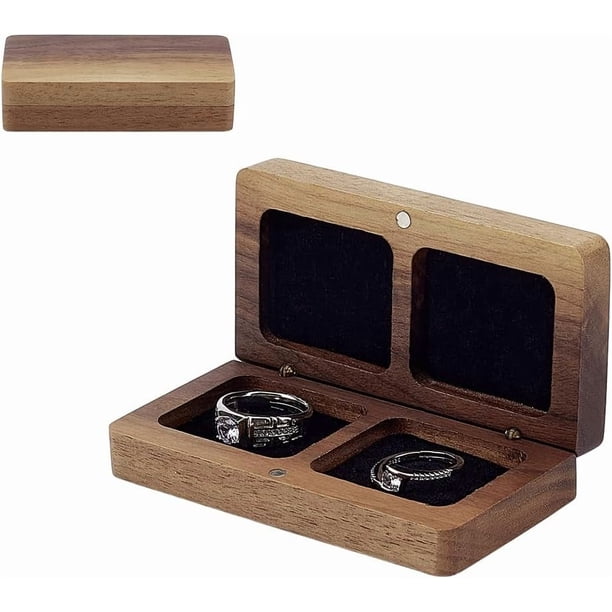 Caja de madera para dos anillos para ceremonia de boda, caja de madera para guardar anillos, caja para anillos de boda, caja rectangular para guardar dos anillos, caja de madera para guardar anillos.