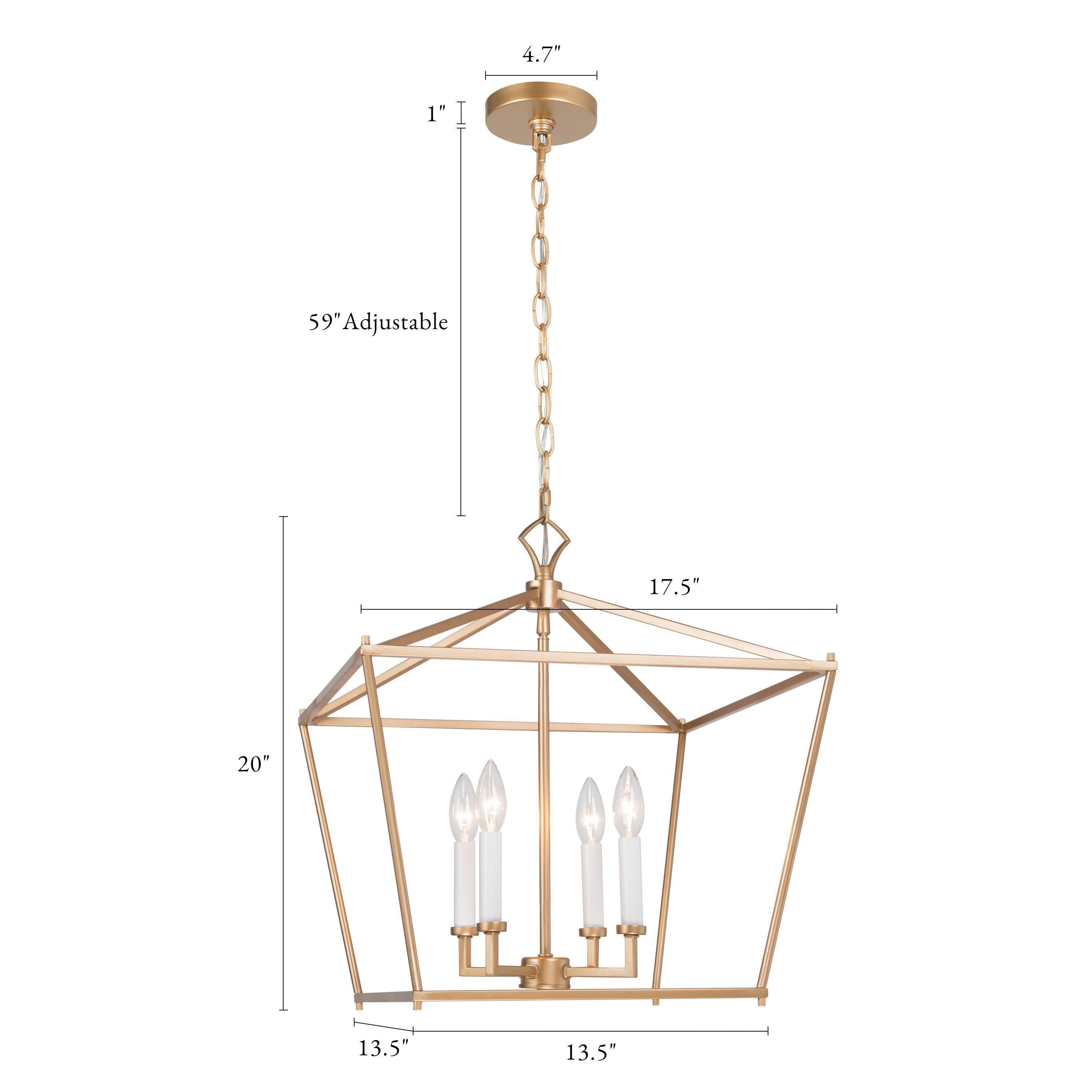 LNC 4-Light Matte Gold and White Modern Cage LED Kitchen Island Chandelier