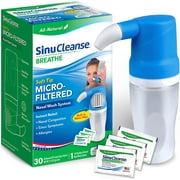 SinuCleanse Soft Tip Micro-Filtered Nasal Wash System, Relieves Nasal Congestion Due to Cold & Flu, Dry Air, Allergies, 30 All-Natural Saline Packets