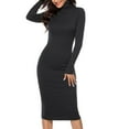 thumbnail image 2 of Wyobmus Women Casual Long Sleeve Midi Dress Solid Color Turtleneck Bodycon Long Dress Fall Winter Thickened Wrapped Dress D-Black, 2 of 5