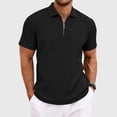 thumbnail image 2 of idosla Mens Quarter Zip Polo Shirts Casual Summer Knit Textured Short Sleeve Shirt Beach Vacation Stretchy Golf Shirts (Black, M), 2 of 9