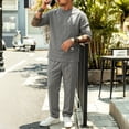 thumbnail image 2 of Dpjklzsn Men's Linen Shirt and Pants Set, Long Sleeve Crewneck Resort Outfit with Drawstring Pants, 2 of 6