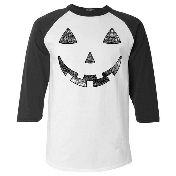 Shop4Ever Men's Jack O' Lantern Halloween Pumpkin Costume Raglan Baseball Shirt X-Small White/Black