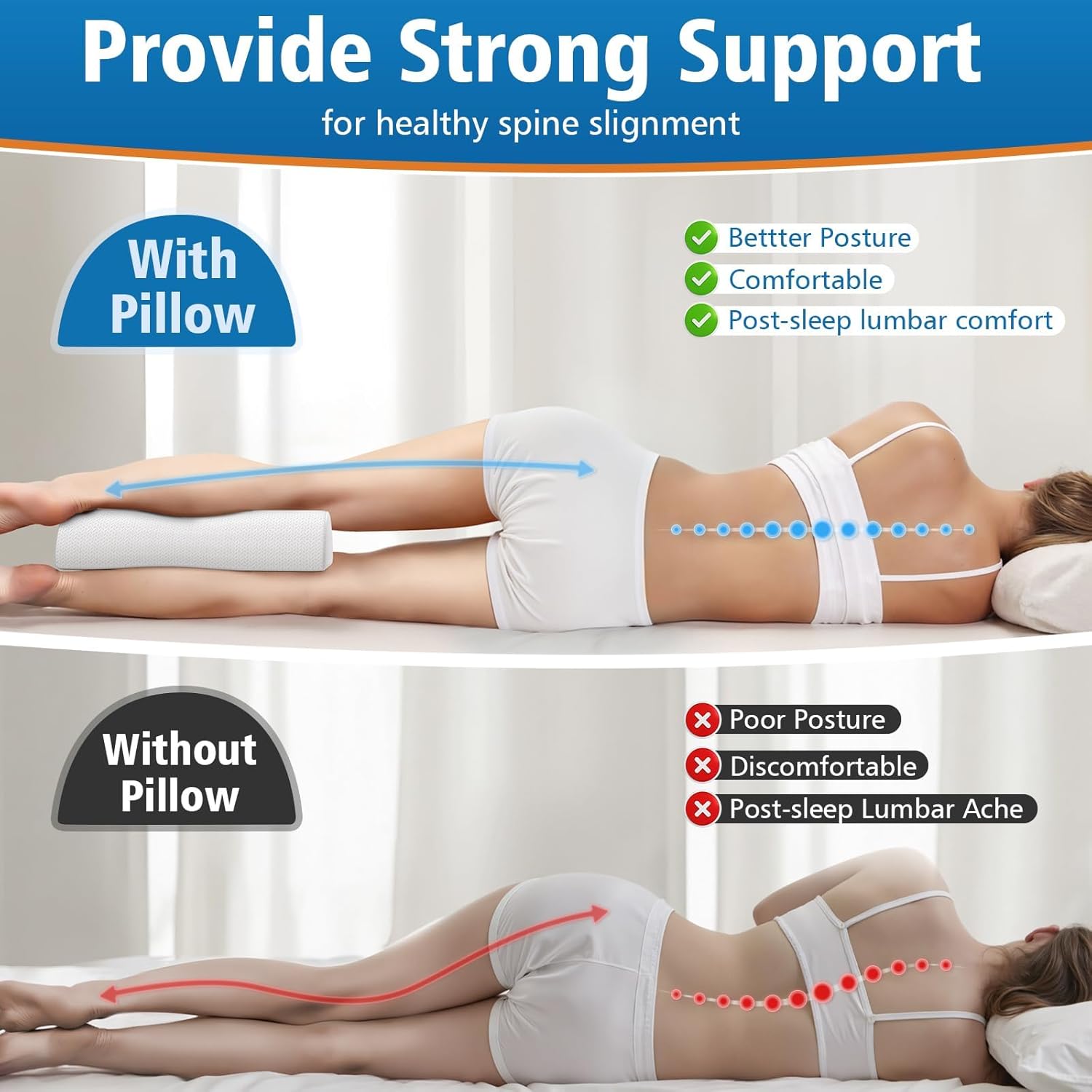 Knee Pillow for Side Sleepers,Half Moon Memory Foam Bolster Pillow for Legs, Ergonomic Design Knee Wedge Elevation Pillow for Side & Back Sleeping,Under Knee Support,Foot,Ankle,Lumbar,White