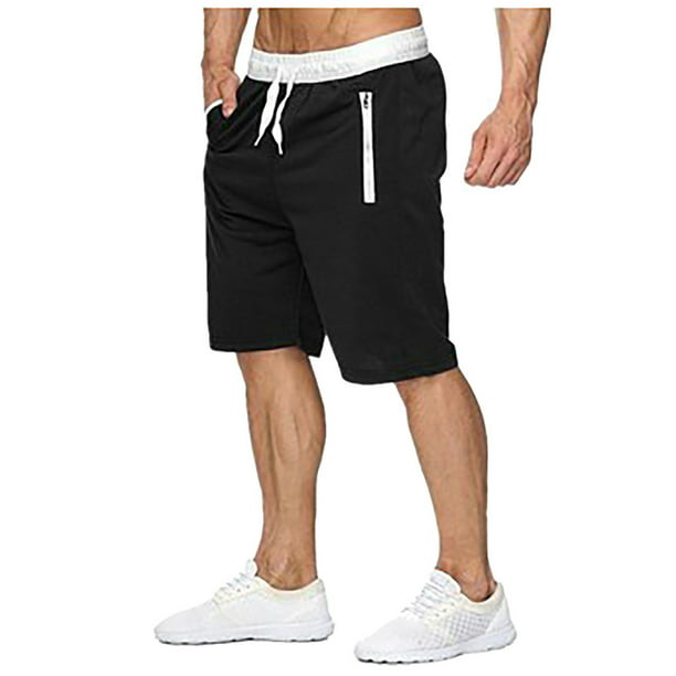 Men's Summer Sports Casual Zippered Drawstring Shorts In Solid Color ...
