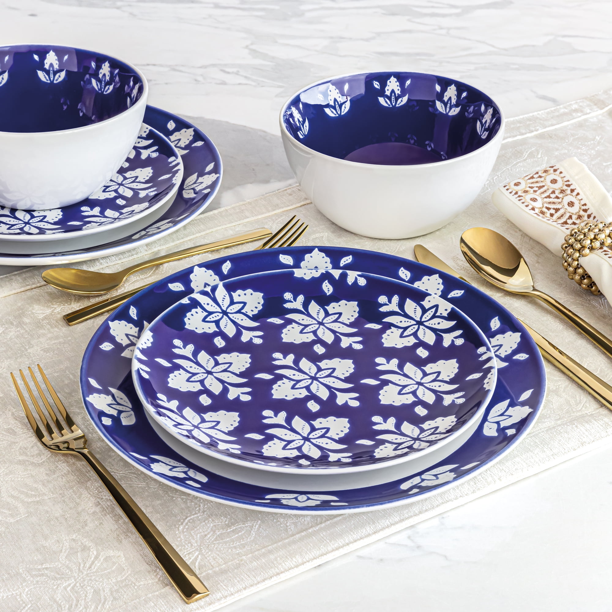 Sofia Home 12 Piece Indigo Stoneware Dinnerware Set by Sofia Vergara