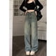 thumbnail image 1 of Pantalones vaqueros de estilo Y2K para mujer, Jeans azules sueltos de calle alta con patas anchas, Pantalones rectos de cintura alta, Retro, 1 of 4