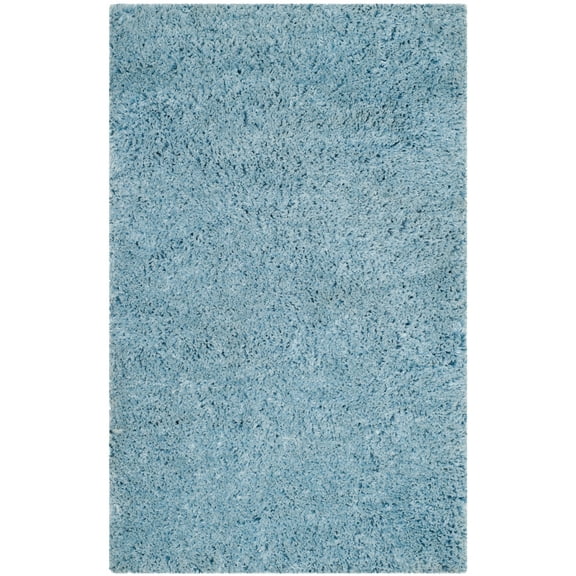 SAFAVIEH Florence Waverly Solid Polyester Shag Area Rug, Light Blue, 3' x 5'