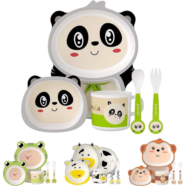 Promoción de invierno, juego de vajilla para niños, juego de cena, plato para bebé, cuenco, tenedor de fibra de bambú (panda)