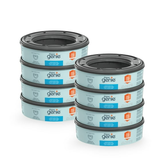 Diaper Genie Diaper Pail Round Refills, Unscented, 8 Pack, Holds up to 2160 Newborn Diapers, Blue