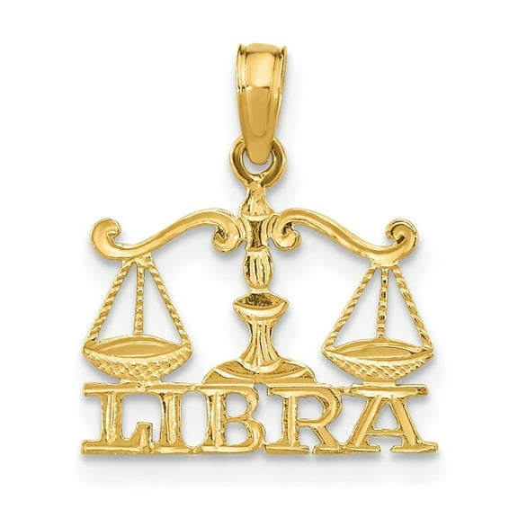 Diamond2Deal 10K Yellow Gold LIBRA Zodiac Charm Pendant for Women (L- 0.72 inch, W- 0.63 inch)