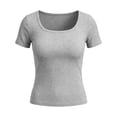 thumbnail image 5 of hoksml Women's Square Neck Ribbed Knit T-Shirt, Short Sleeve Slim Fit Basic Casual Tee for Daily Office Wear, 5 of 5