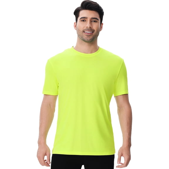 High Visibility Safety T-Shirt for Men | Hi Vis Short Sleeve Dry Fit Poly Shirts, 5.1 Oz 100% Polyester, Safety Neon Green, L Size