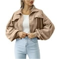 thumbnail image 2 of RYDCOT Fall Jackets for Women 2023 Cropped Shacket Jacket Fashion Button Down Turndown Callor Long Sleeve Blouse Outwear Corduroy Jackets Sale or Clearance, 2 of 7