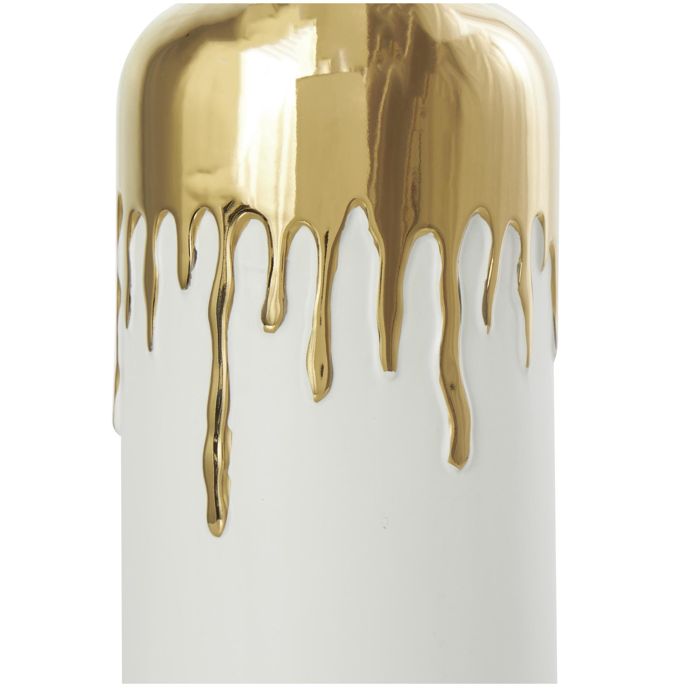 CosmoLiving by Cosmopolitan 14" Abstract White Ceramic Vase with Abstract Gold Melting Drips