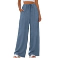 thumbnail image 2 of Cagogo Women Plus Size Wide Leg High Waisted Pants with Pockets Casual Solid Lounge Long Trousers for Party Flowy Summer Work, Blue 2XL, 2 of 9