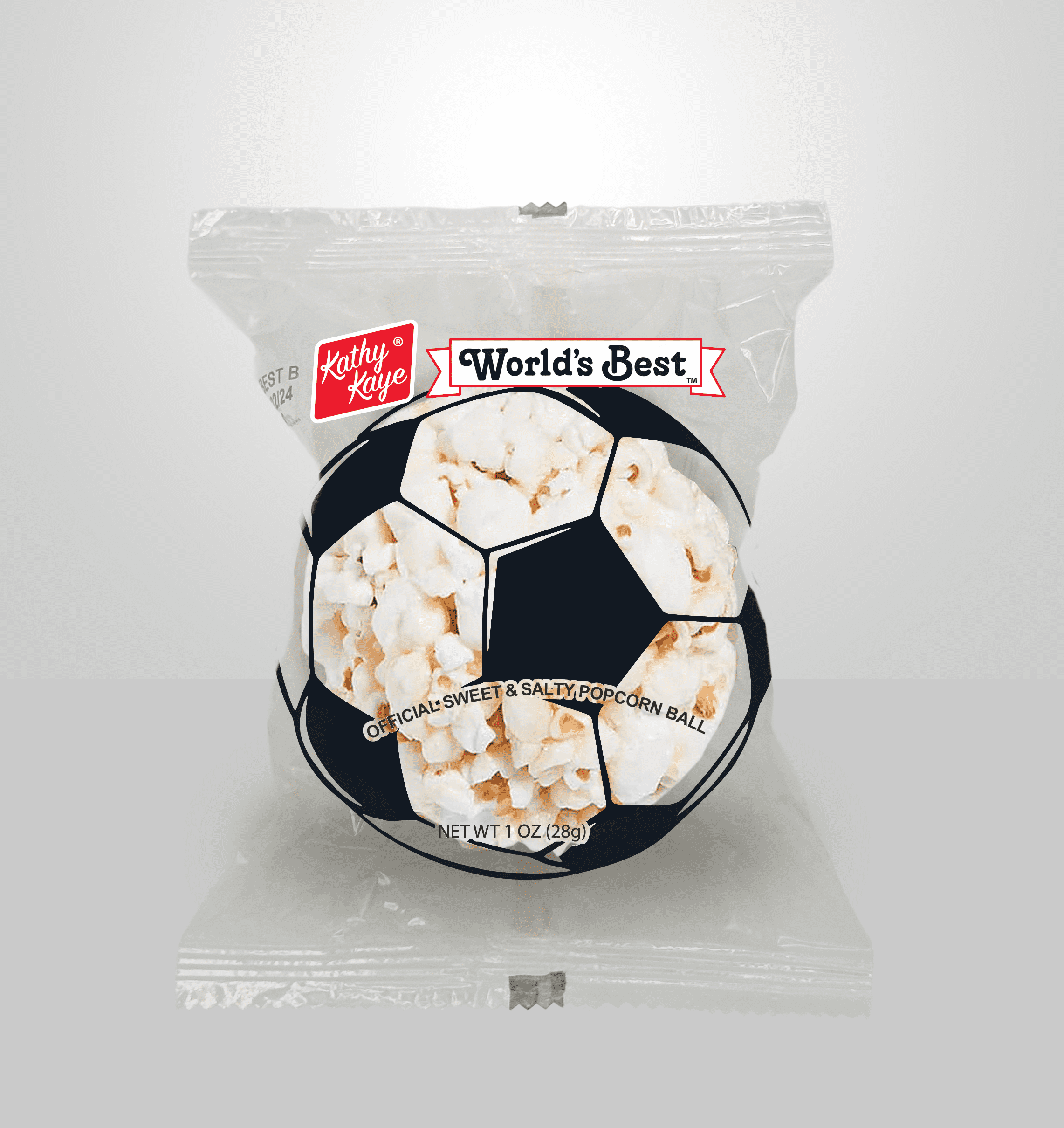 Kathy Kaye Soccer Sweet & Salty 1 oz. Popcorn Balls | Delicious, Crunchy, & Perfect for Snacking| Classic Sweet & Salty Flavor for Game Day, Parties & More | Box of 18
