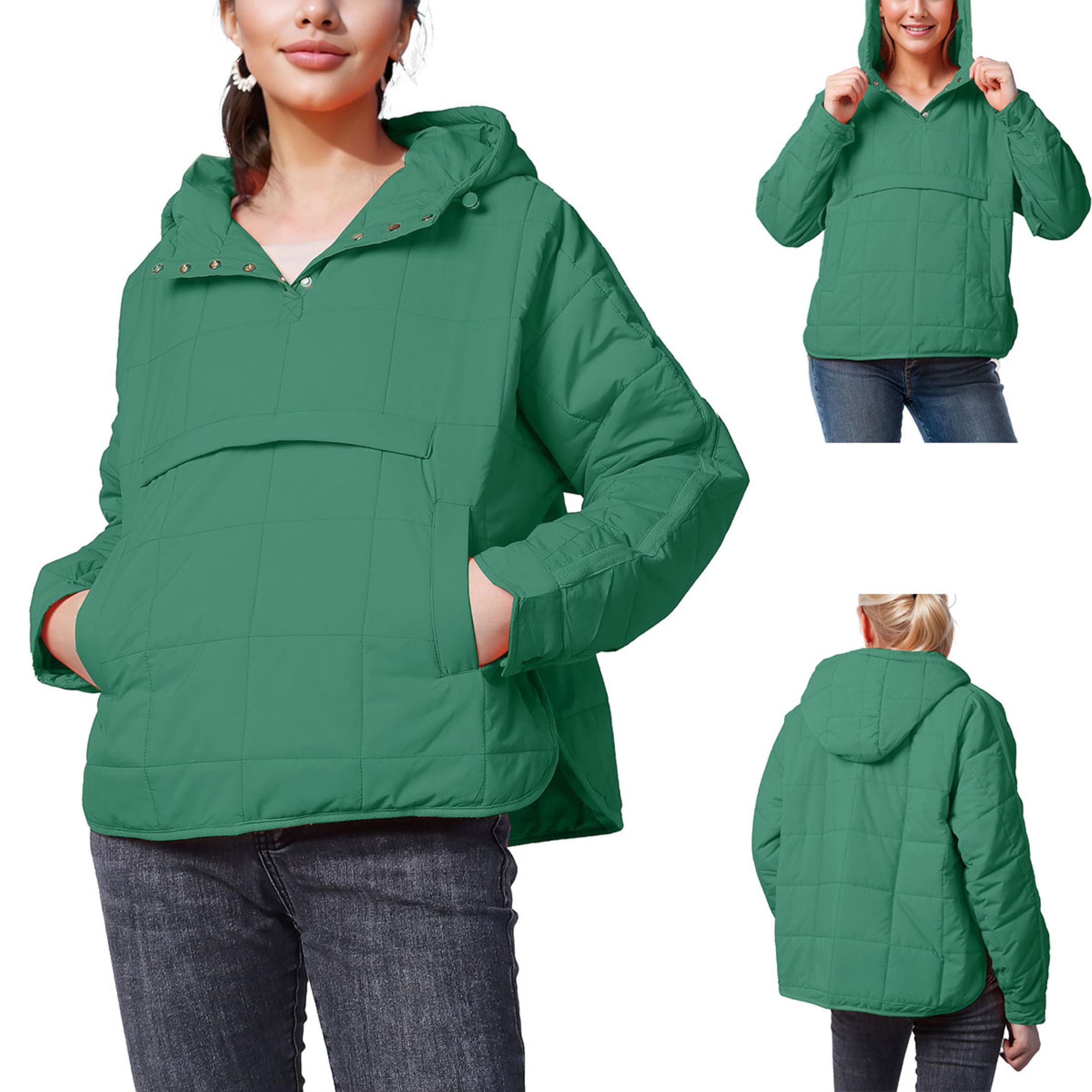 Lentta Women's Oversized Puffer Jacket Quilted Dolman Hoodies Pullover Long Sleeve Lightweight Warm Tops Coat