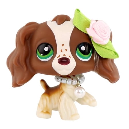 Mini Pet Shop Cocker Spaniel #156 with Collar Bowknot Accessories Collectible Little Animal Figurine Toys
