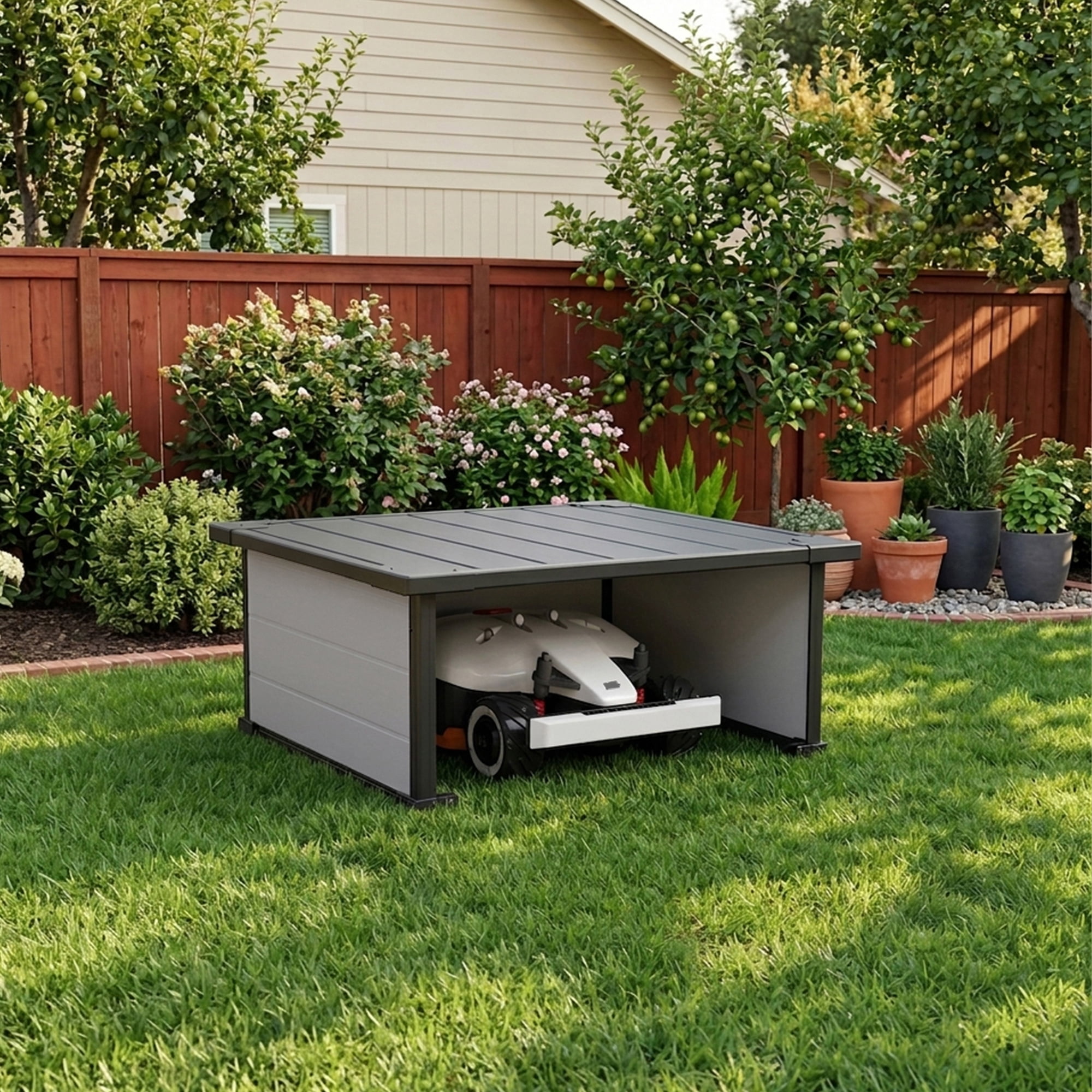 GDLF Robot Lawn Mower Garage, Weatherproof Shelter for Robotic Mower Charging Station, Durable PP Panel for Outdoor Use