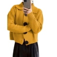 thumbnail image 2 of Women Open Front Knit Sweater Long Sleeve Cardigan Sweater Casual Loose Button Lapel Cardigan Coat Yellow 4XL, 2 of 8