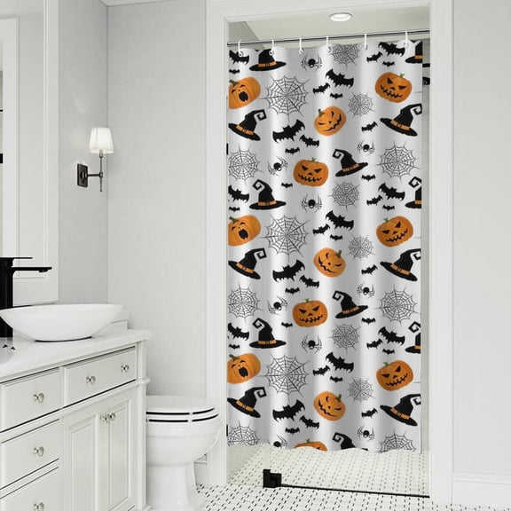 Halloween Witch Hats Pumpkins and Spider Webs Shower Curtain 36"x72" ,Bathroom Decorative Shower Curtains Set with 12 Hooks,Modern Waterproof Washable Shower Curtain