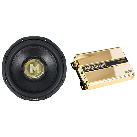Memphis Audio 60th Anniversary MJP1222 MOJO Pro Series 12" Component Subwoofer with Gold 60th Anniversary MJP1500.1 Monoblock Subwoofer Amplifier