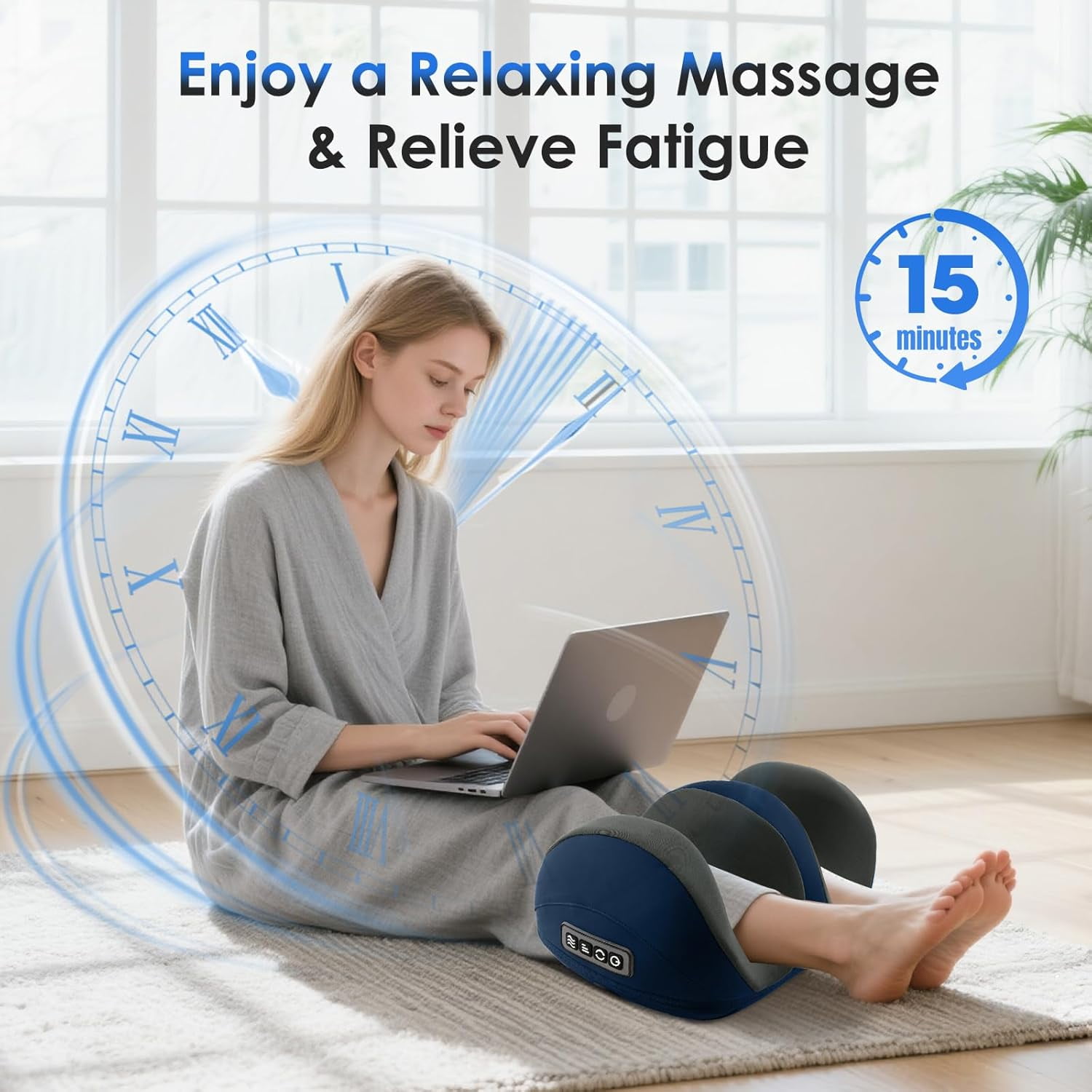 Foot Massager with Heat, Shiatsu Foot and Calf Electric Kneading Massager Machine with Roller for Relaxation, Plantar Fasciitis, Pain Relief, Gifts for Women & Men(Blue)