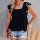 thumbnail image 4 of Gibobby Camiseta plisada para mujer, camisola con tirantes finos, camiseta sin mangas informal de verano, camiseta a la moda(Negro,CH), 4 of 5