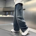 thumbnail image 2 of TOWED22 Baggy Jeans Boys Y2K Straight Wide Leg Denim Pants Kids Casual Elastic Waist Loose Trousers Pockets Streetwear 4-14T(Blue,9-10 Y), 2 of 9