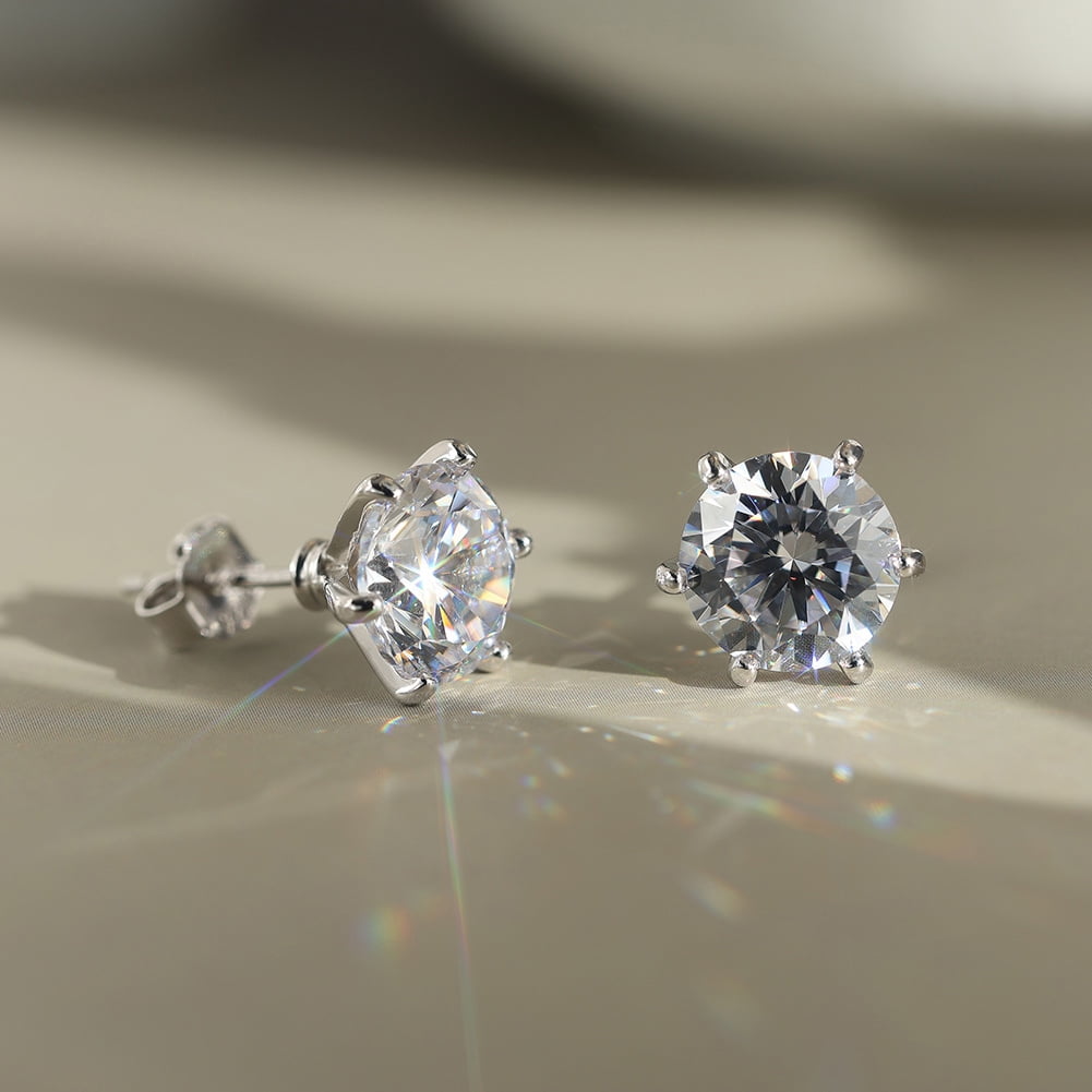 SFTING Cubic Zirconia Stud Earrings for Women Men Hypoallergenic 925 Sterling Silver Post Earrings 8A CZ 8*8 Round Cut 6-prong Setting Stud Earrings for Sensitive Ears
