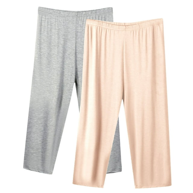 Diufon 2pc Capris Pants for Women Pants Solid Color Plus Size Pants Elastic Waist Wide Leg Pants