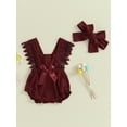 thumbnail image 3 of Yunliwuli Baby Girls Summer Lace Romper Sleeveless Ruffle Trim Bow Decorated Romper with Headband, 3 of 10