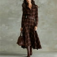 thumbnail image 2 of Plaid Maxi Dress for Women,Long Sleeve V-Neck Lapel Button Down Asymmetric Hem Plaid Maxi Shirt Dresses Brown XL, 2 of 4