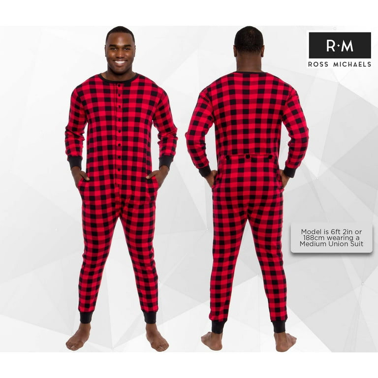 Ross Michaels Men's Buffalo Plaid One Piece Pajamas - Adult Union Suit  Pajamas with Drop Seat, Red, Small : : Clothing, Shoes &  Accessories