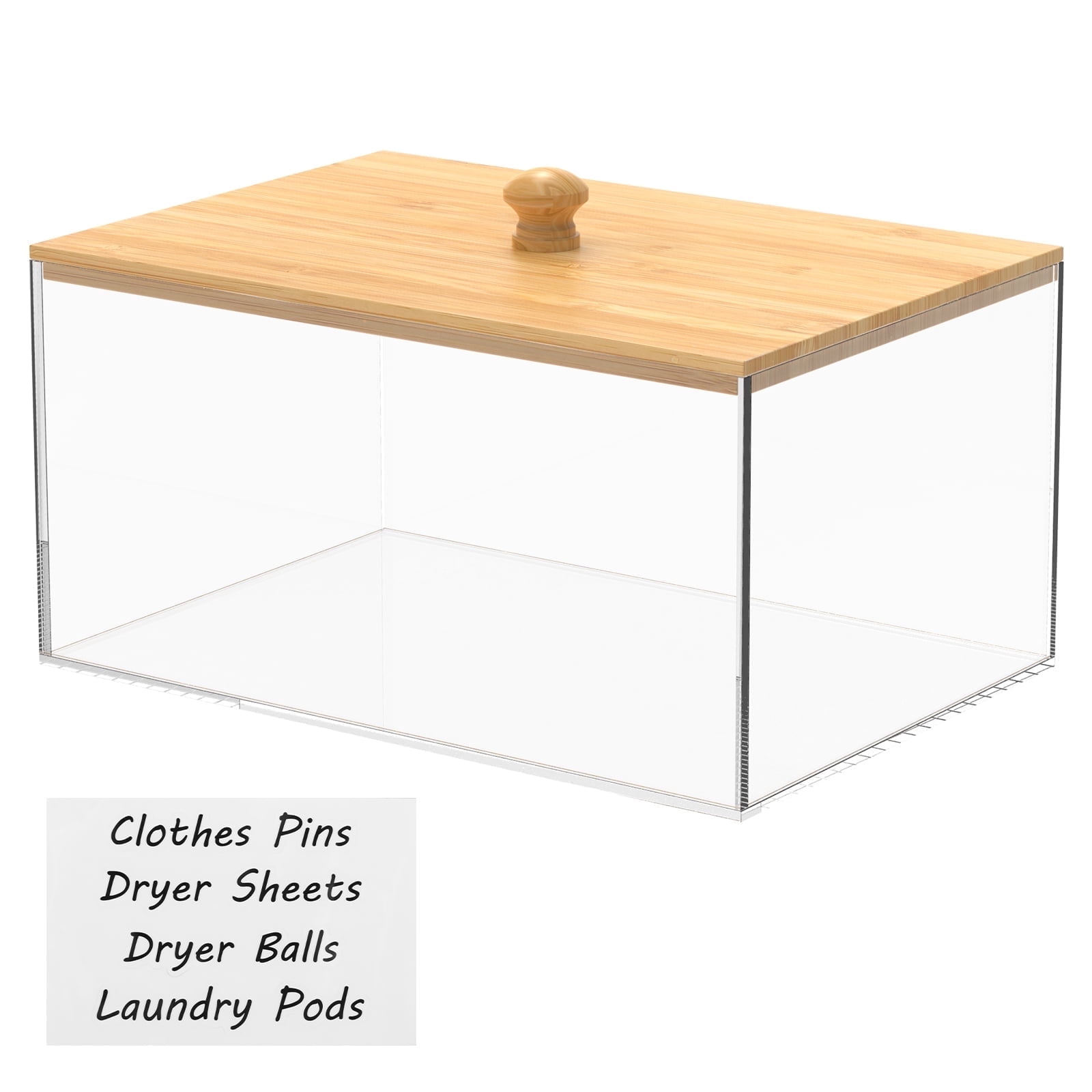 FUYGRCJ Dryer Sheet Holder with Bamboo Lid and Labels Clear Acrylic Dryer Sheet Container Dryer Sheet Dispenser Rectangular Laundry Pods Container for Laundry Room Decor Organization and Storage