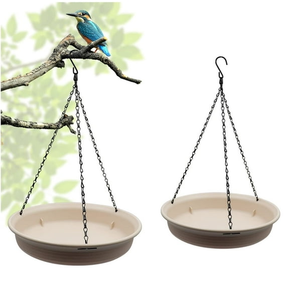 9x2In Garden Bird Feeder Plate,QZS Hanging Bird-Feeder, Bird Bath Tray,Beige anging Bird Feeder for Wildlife,Durable Hanging Tray for Backyard