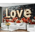thumbnail image 2 of Retro Rose Wall Mural - Love Romantic Flowers Murals, Red Roses Large Wall Murals For Living Room, Rose Mural 98.4"W x 68.9"H (Not Peel and Stick), 2 of 6