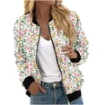 thumbnail image 2 of Ftwytp Jackets for Women Casual Long Sleeve Lightweight Bomber Jacket Classic Vintage Coat Full Zip Up Ribbed Collar Outwear Boho Floral Print Jackets, 2 of 5